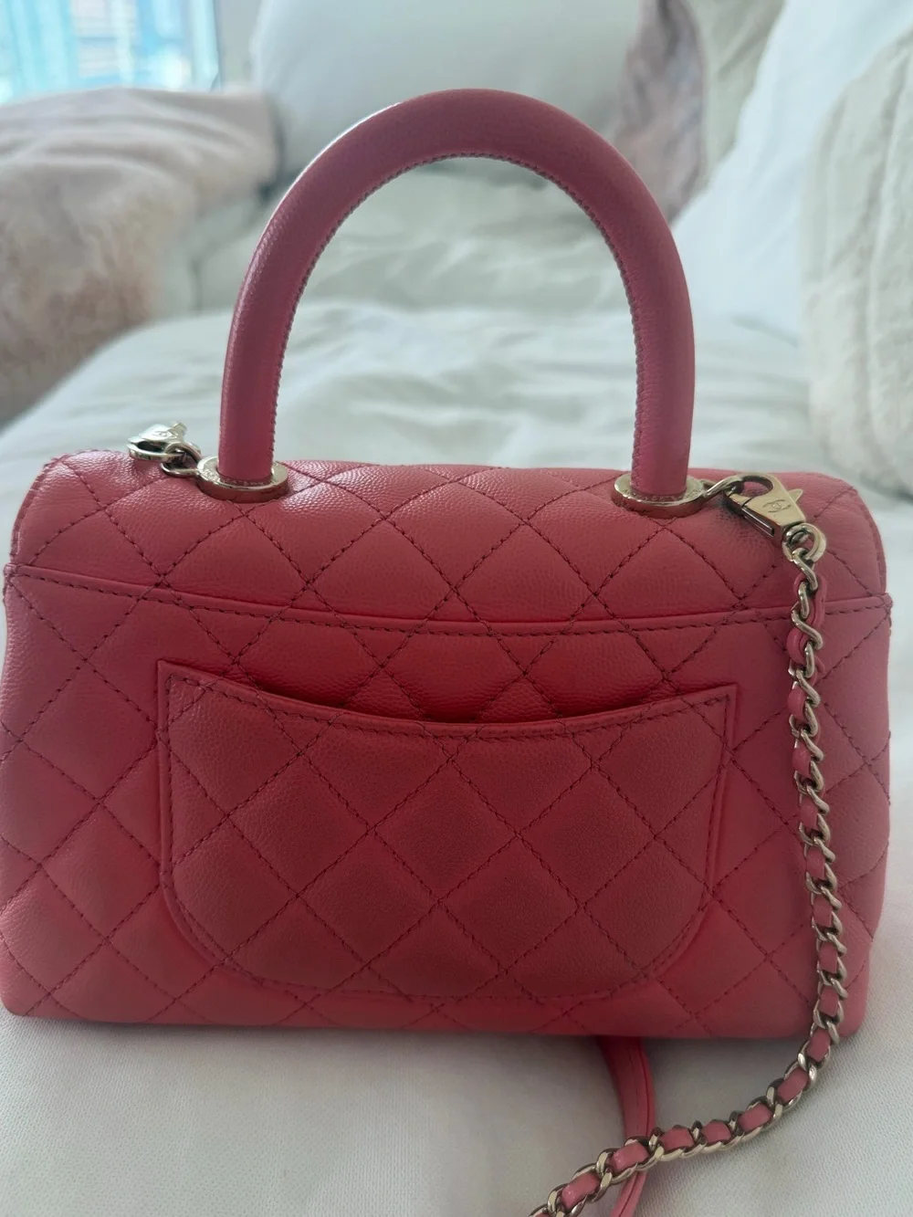 CHANEL Pink Quilted Satchel with Gold-Tone Chain